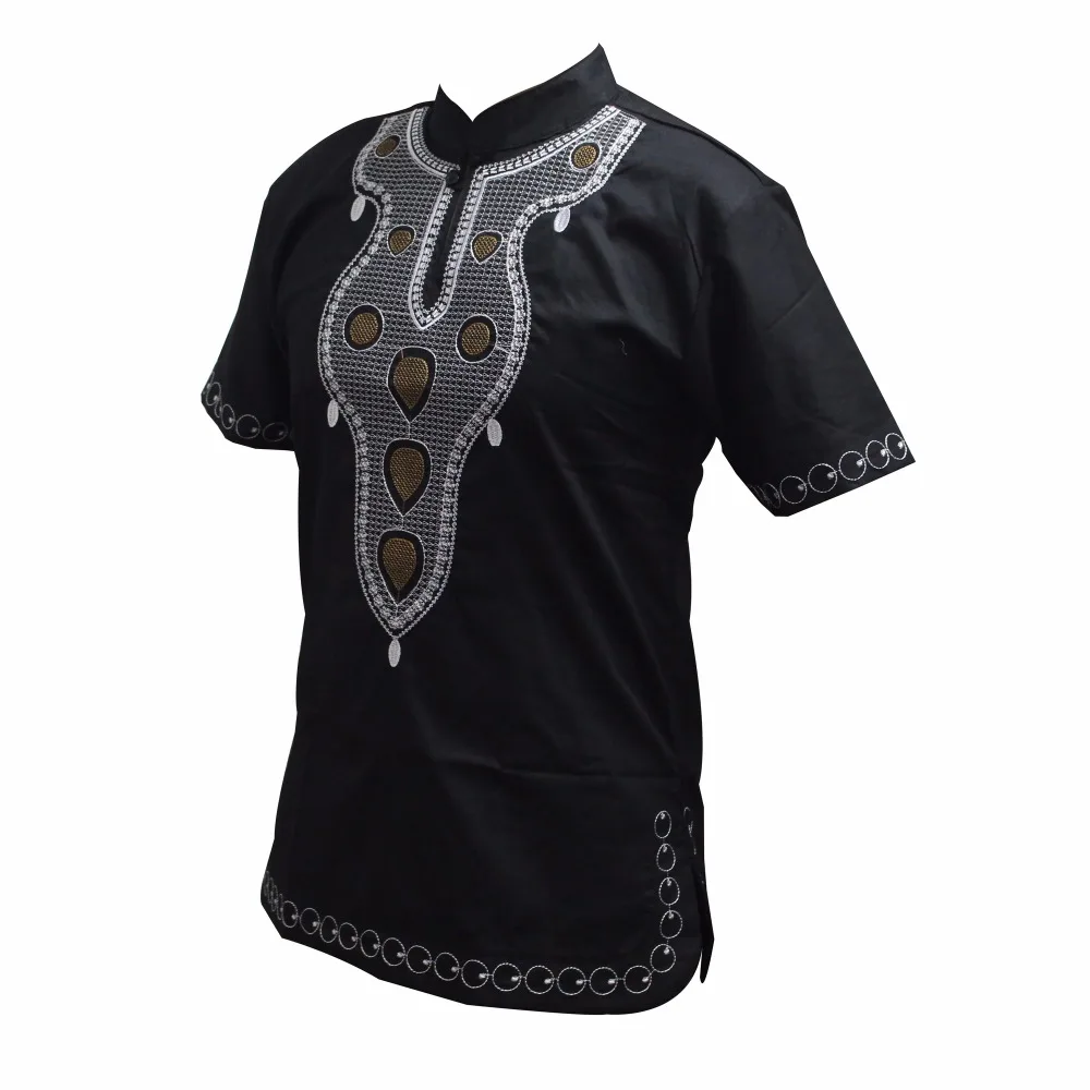 Dashiki Arab Mens Attire Tops Embroidery Muslin T shirts Male Vintage Tunic Ankara Short Kaftan Clothing African dress for men - Image 3