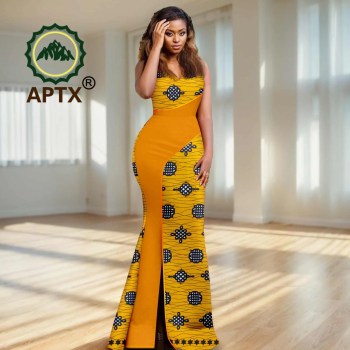 African Women's Dashiki Printed V-Neck Sleeveless Floor-Length Patchwork Dresses Ankara Casual Party Wedding Dresses