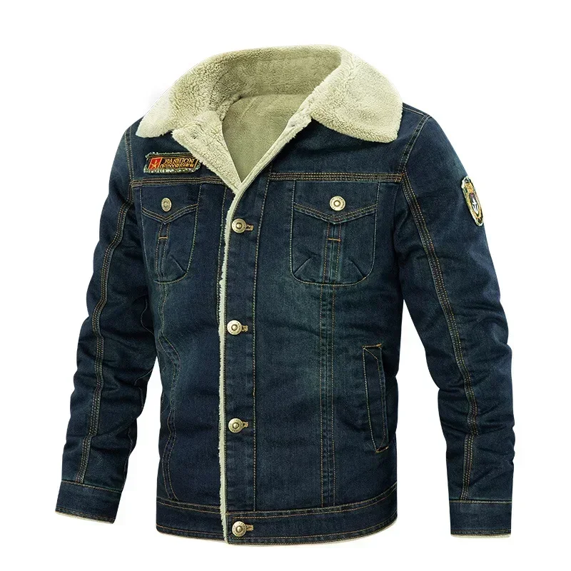 Thick Coat Men Denim Coats Casual Loose Jackets Turn Down Collar Full Sleeve Single Breasted Autumn Winter Regular Jacket