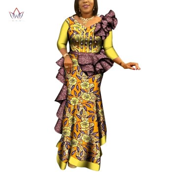 African Women Dress Bazin Riche African Clothing Wedding Party Bridesmaid Dress Peals V Neck Africa Print Dress Plus Size
