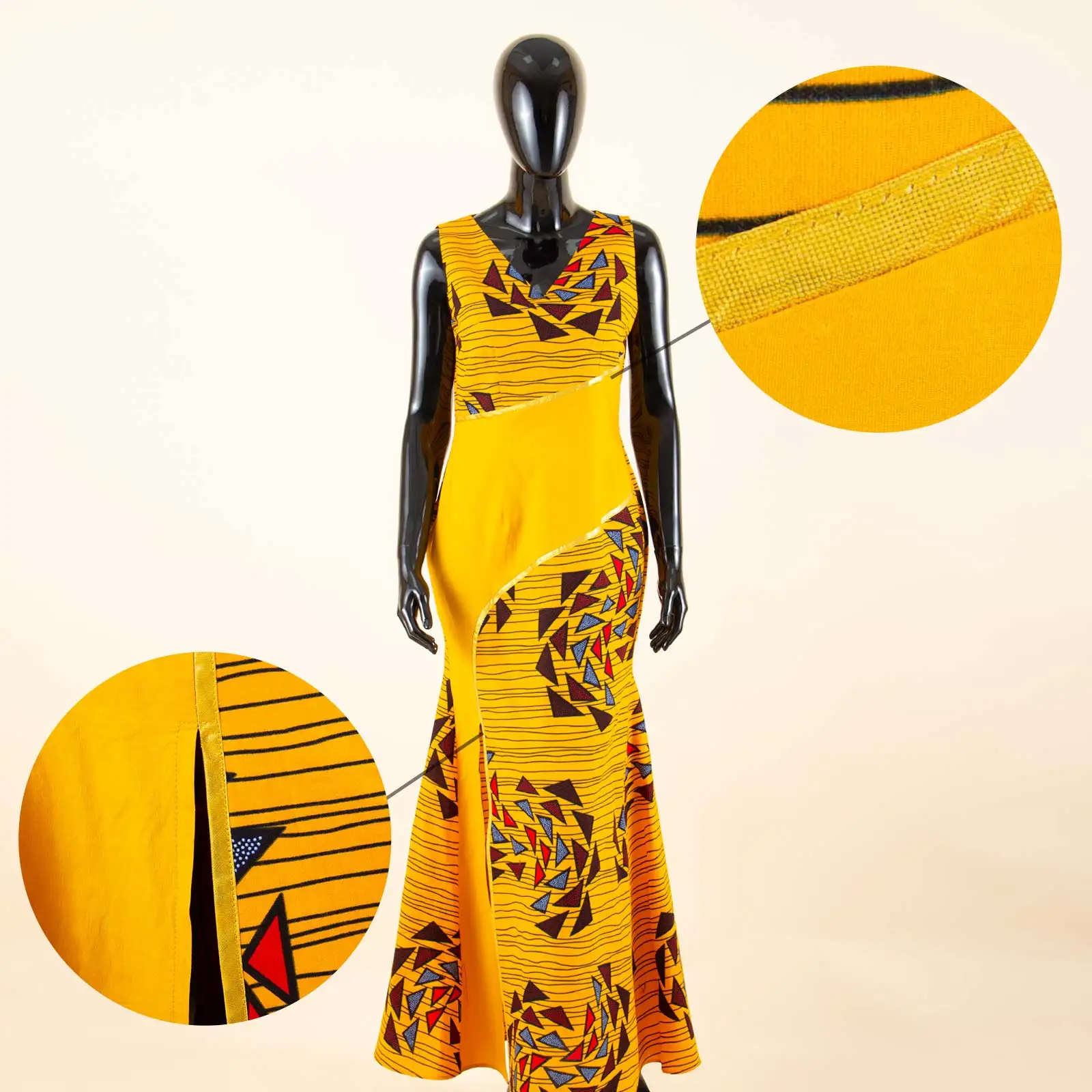 African Women's Dashiki Printed V-Neck Sleeveless Floor-Length Patchwork Dresses Ankara Casual Party Wedding Dresses