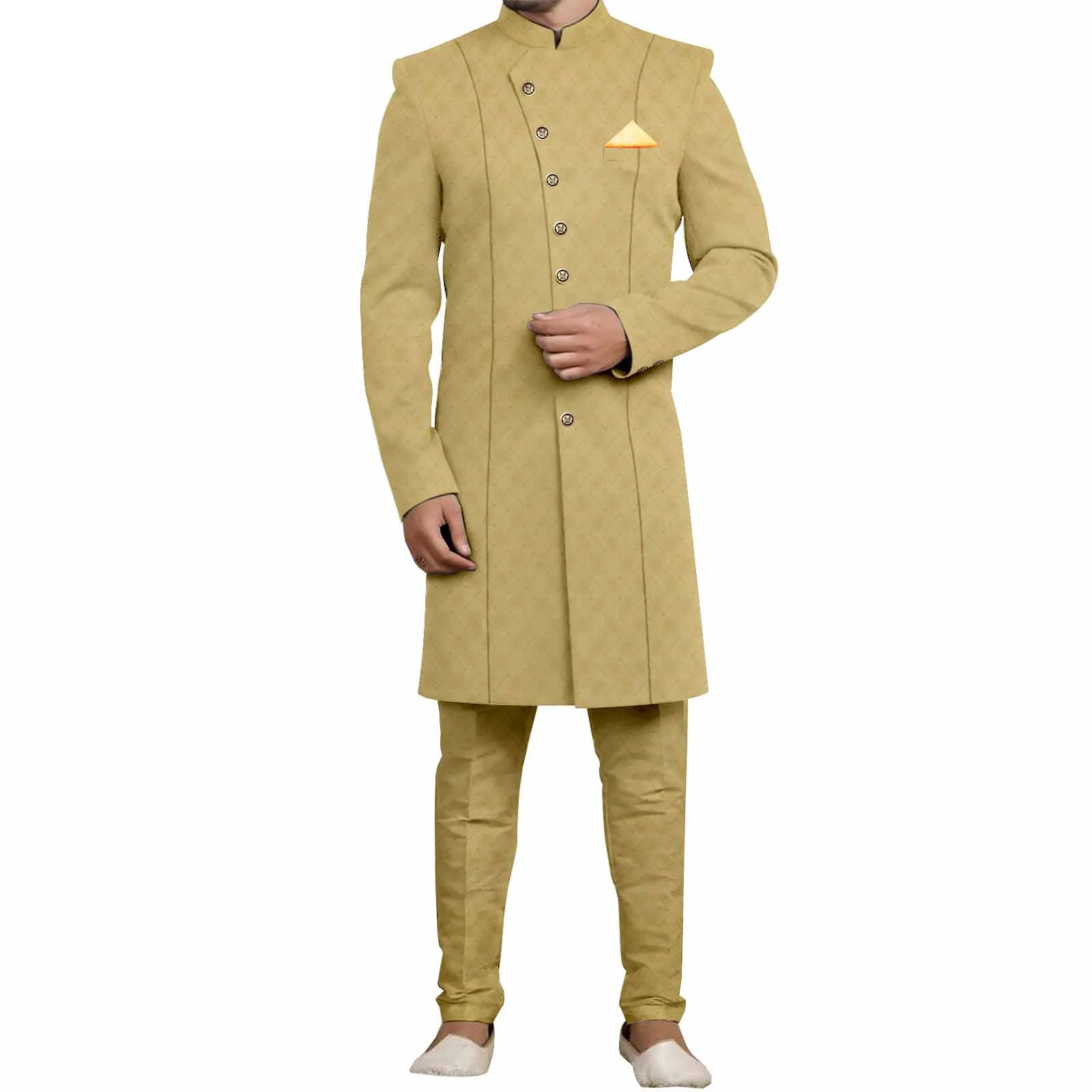 2025 New Men Suits African Long Jacket Grey Elegant Gold Buttons Groomsmen Party Man Formal Costume 2 Pieces Male Tuxedos - Image 4