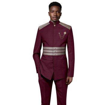 African Design Slim Fit 2 Piece Solid Men Suits For Wedding Groom Tuxedos Formal Suits for Prom Party Best Man Blazer Pants
