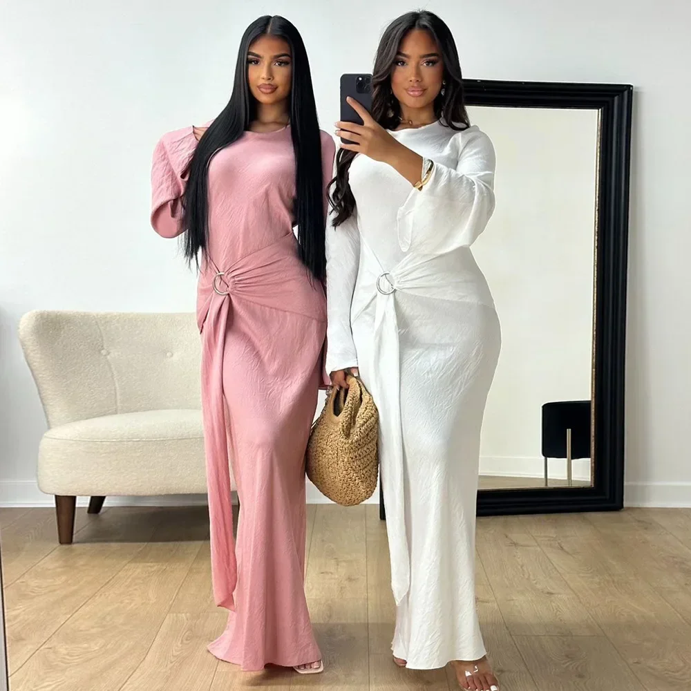 Eid Mubarak Dubai Women Bodycon Abayas Maxi Dress Belt Muslim Islam Clothing Jalabiya Turkey Kaftan Marocain Femme Vestido Gowns - Image 5