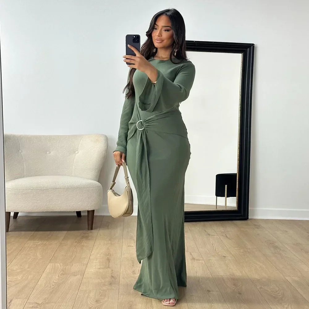 Eid Mubarak Dubai Women Bodycon Abayas Maxi Dress Belt Muslim Islam Clothing Jalabiya Turkey Kaftan Marocain Femme Vestido Gowns - Image 3