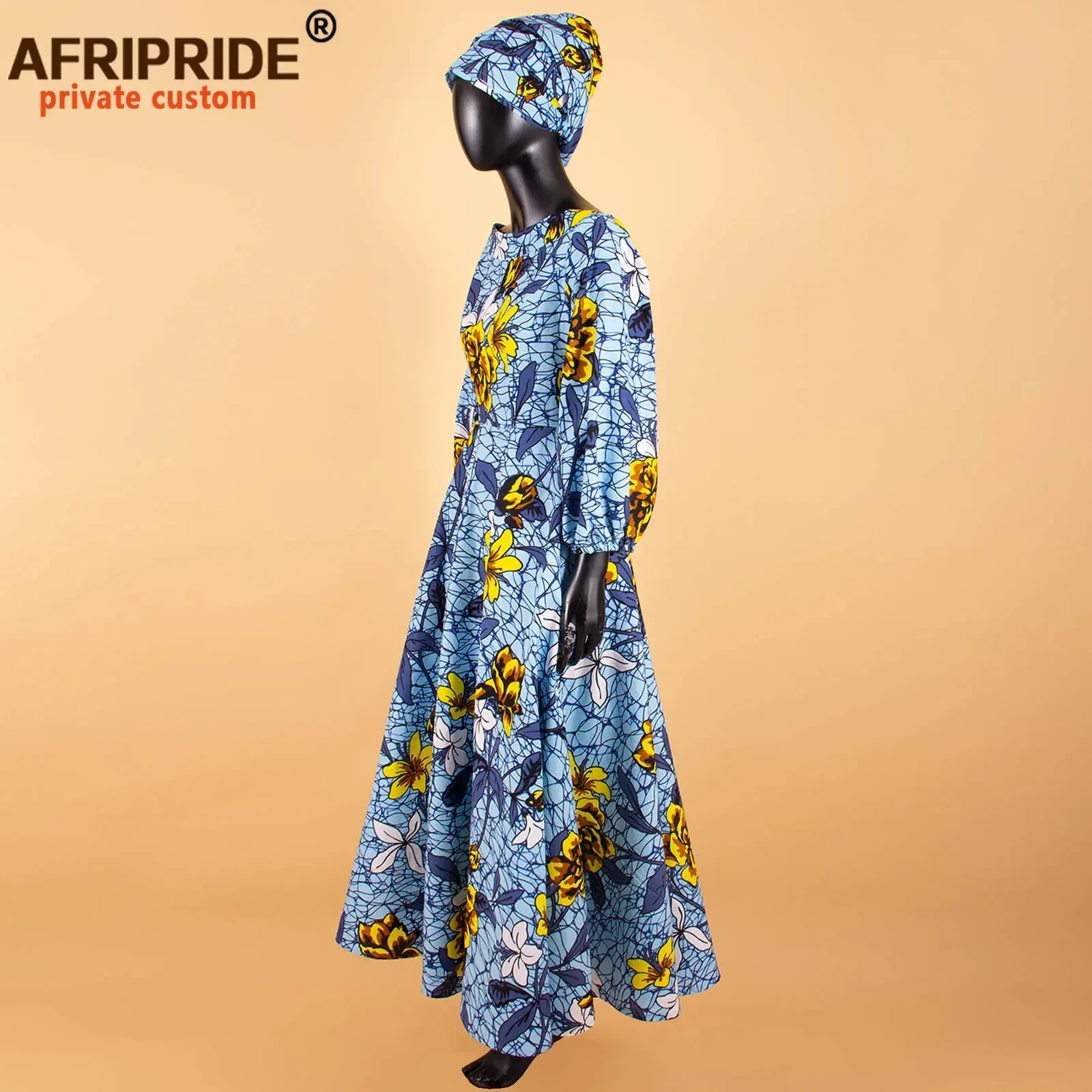 African Maxi Dress for Women Long-sleeves Ankle-length Party Long Dress Plus Size with A Small Headscarf AFRIPRIDE - Image 3