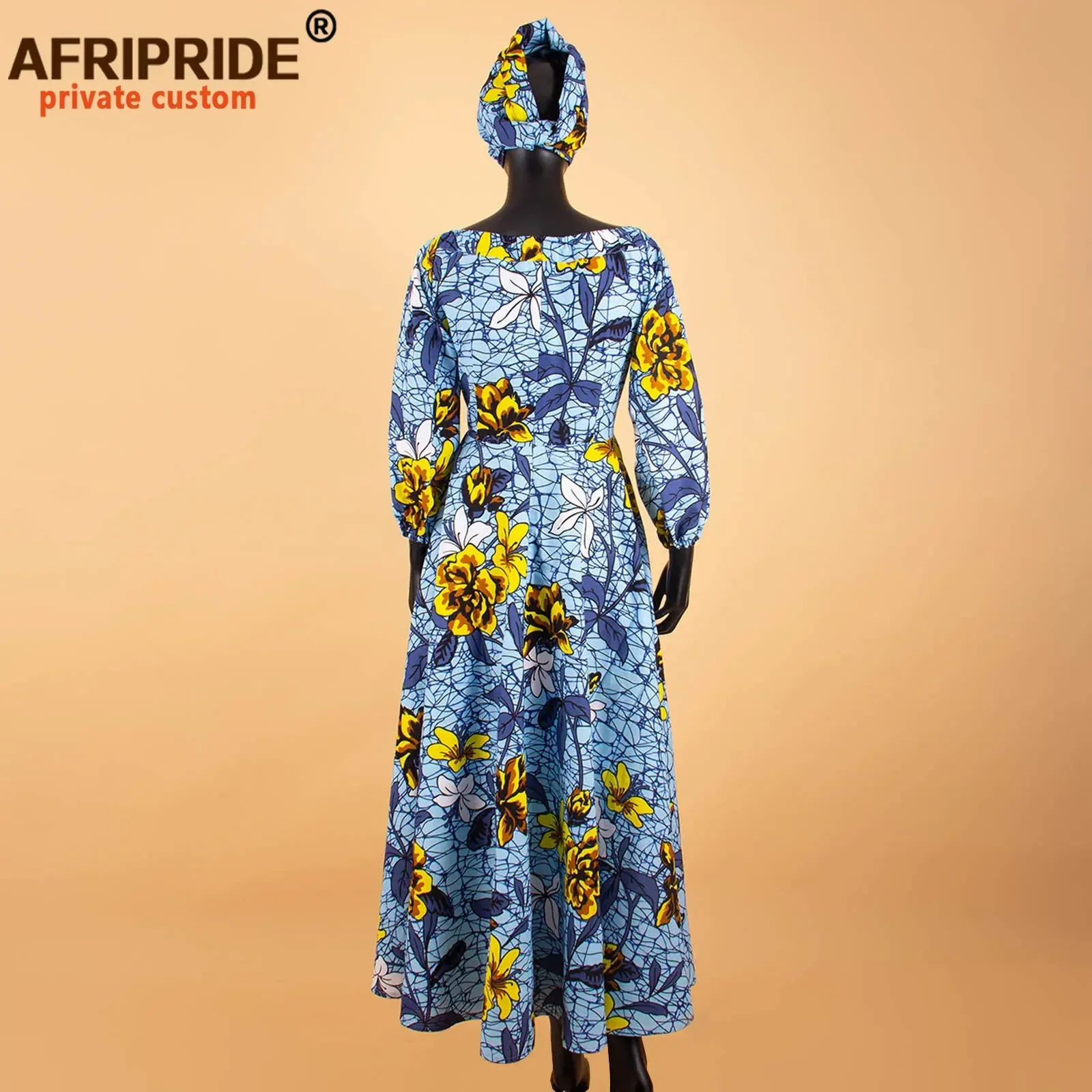 African Maxi Dress for Women Long-sleeves Ankle-length Party Long Dress Plus Size with A Small Headscarf AFRIPRIDE - Image 4