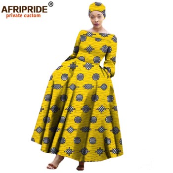 African Maxi Dress for Women Long-sleeves Ankle-length Party Long Dress Plus Size with A Small Headscarf AFRIPRIDE