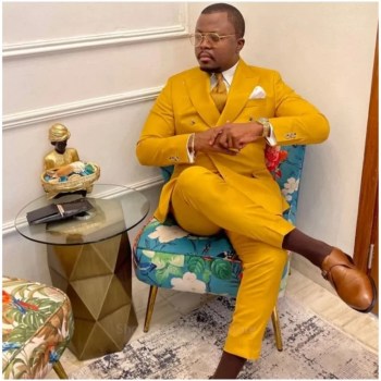 Suiting Fabric Yellow Men's Suit Lapel Collar Single-breasted Set Elegant Man Suits High Quality Blazer